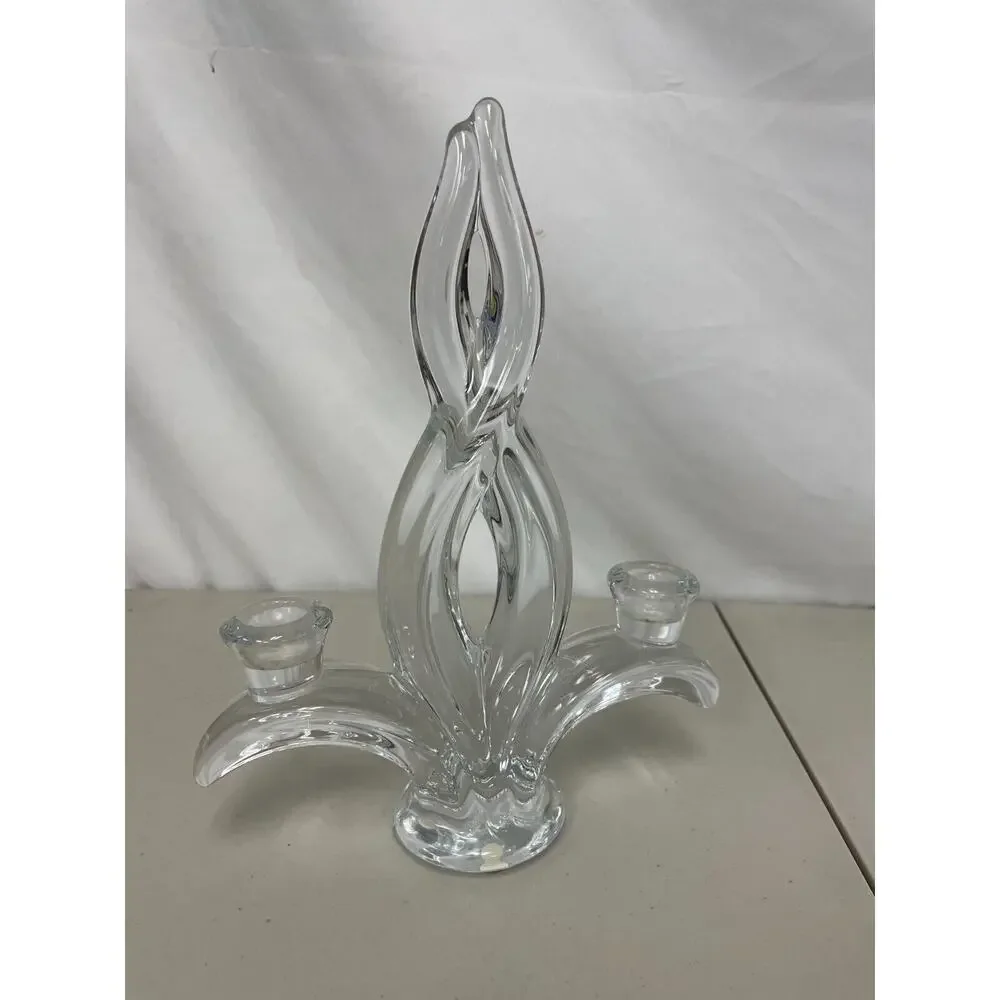 Vannes Crystal France Art Wings Centerpiece & Double Candlestick Holder Set of 3